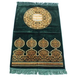 Килимок для намазу Кааба у колі Drop Sajda Темно-зелений із золотом