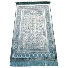 Бархатный молитвенный коврик с цветочным штампом Sajda Ismen Голубой
