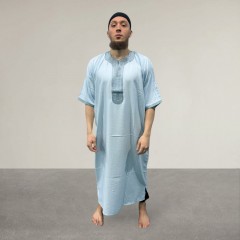 Камис мужской (арабская рубаха) Gandura Марроканский Morocco S-L-XL-XXL Голубой