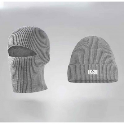 Зимова в'язана шапка-балаклава 2 в 1 тепла вітрозахисна Сірий