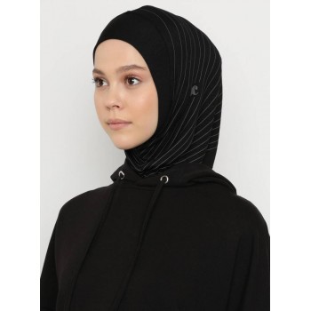 Хіджаб-балаклава без нахльосту Babe Düz Ecardin Model 1 Чорний із сірими смужками Хіджаб-балаклава без нахльосту Babe Düz Ecardin Model 1 Чорний із сірими смужками