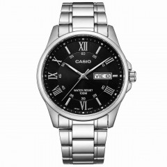 Чоловічий годинник Casio MTP-1384D-1AV з чорним циферблатом та металевим браслетом Чоловічий годинник Casio MTP-1384D-1AV з чорним циферблатом та металевим браслетом