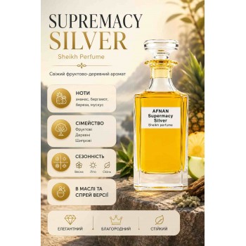 Парфум Afnan Supremacy Silver від Sheikh Perfume 3 мл Для чоловіків Парфум Afnan Supremacy Silver від Sheikh Perfume 3 мл Для чоловіків