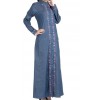 Front open denim embroidered abaya
