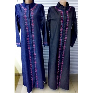 Front open denim embroidered abaya Розмер L